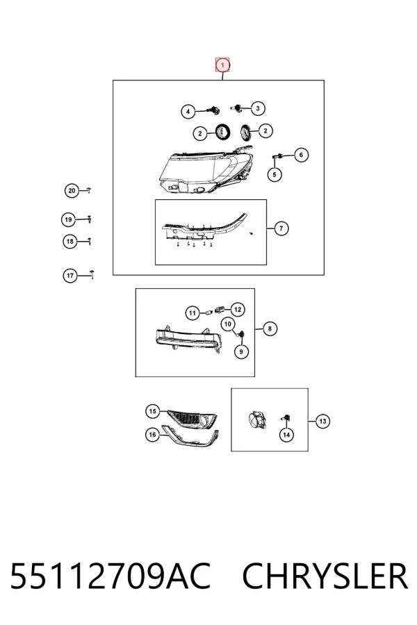 Левая фара 55112709AC Chrysler