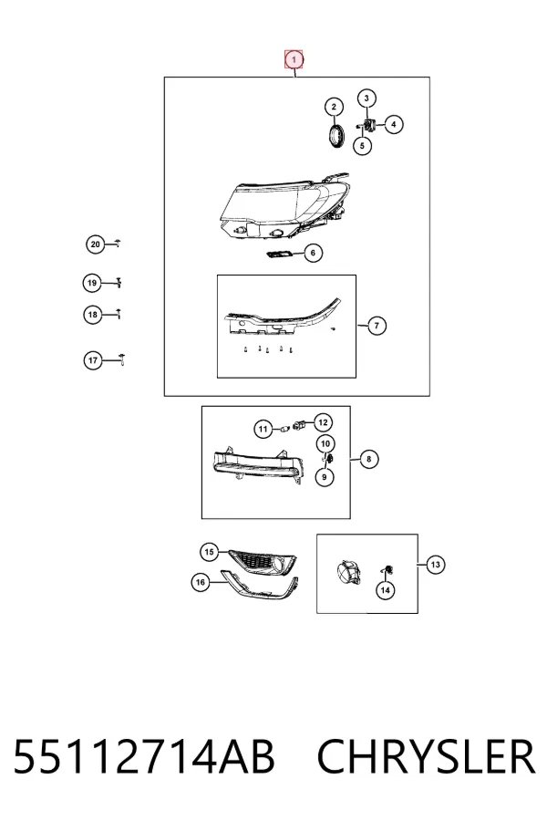 Правая фара 55112714AB Chrysler