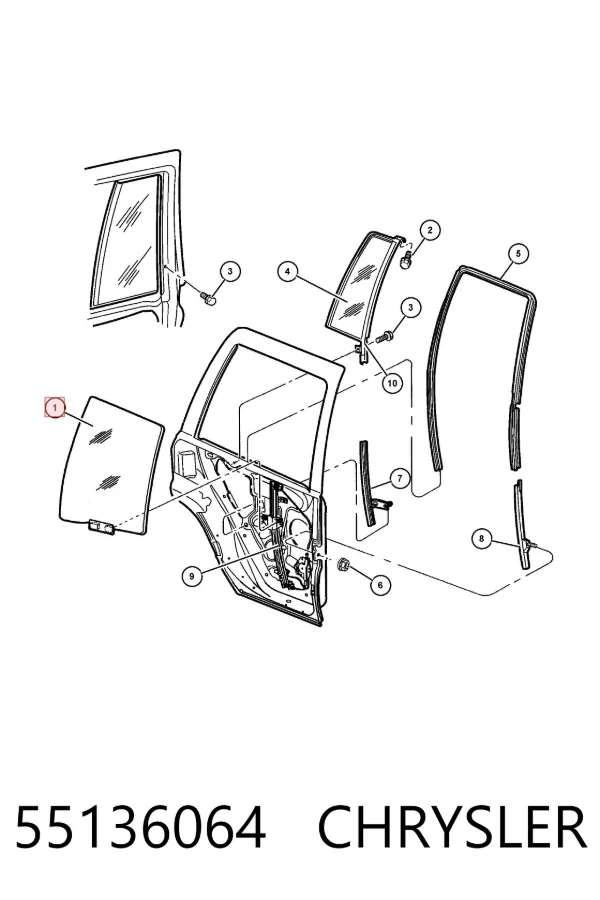 Стекло двери задней правой 55136064 Chrysler