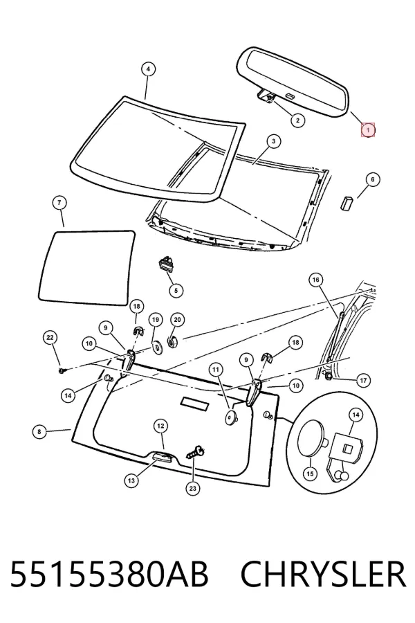 Зеркало заднего вида 55155380AB Chrysler