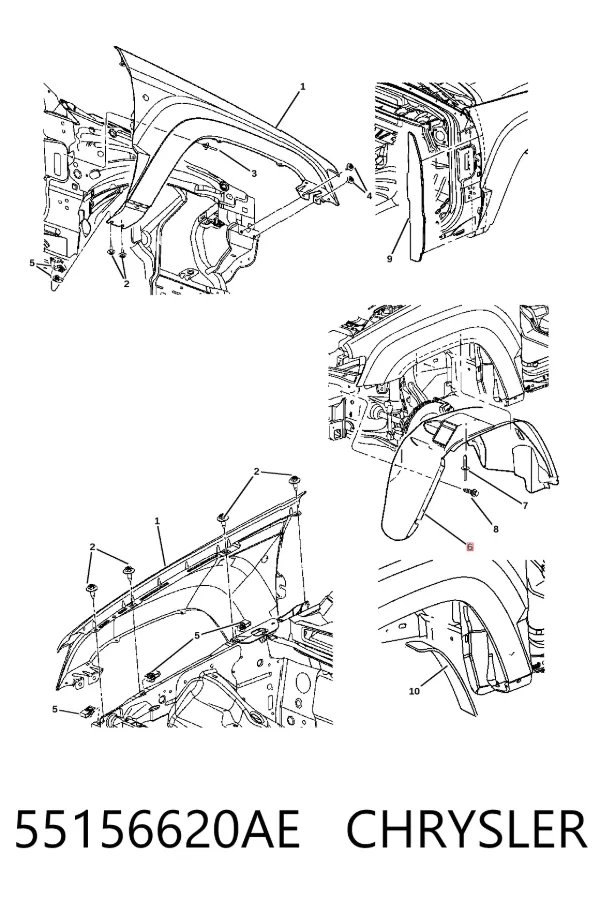 Подкрылок передний правый 55156620AE Chrysler