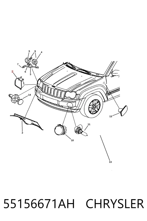 Левая фара 55156671AH Chrysler