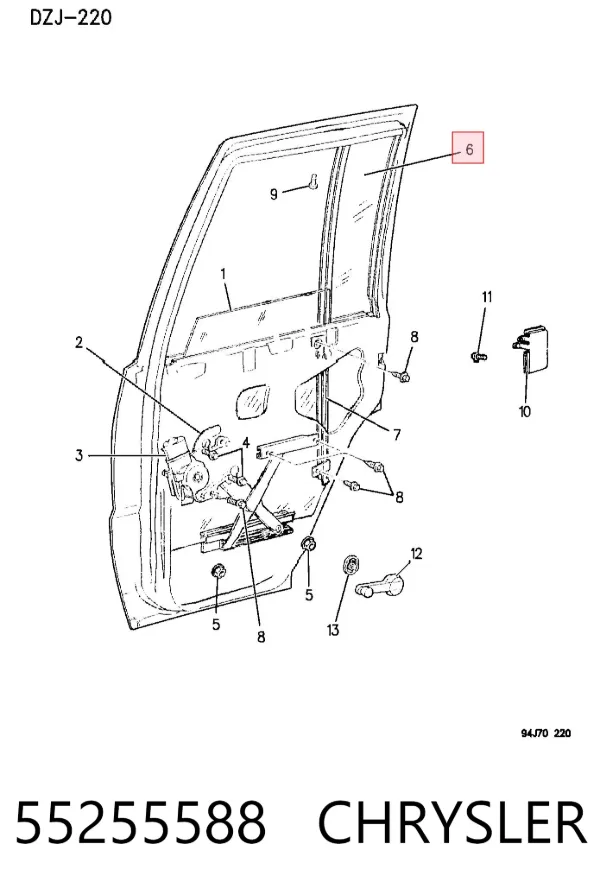 Стекло-форточка двери задней правой 55255588 Chrysler