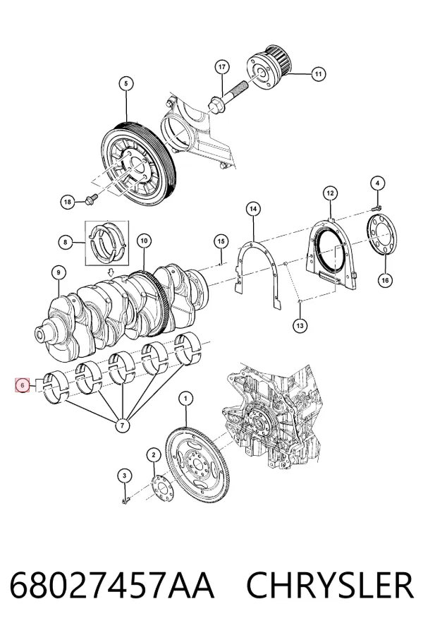 Вкладыши коленвала коренные, комплект, стандарт (STD) 68027457AA Chrysler