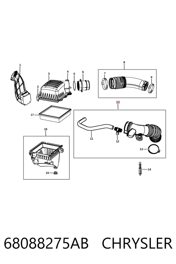 Выпускной патрубок воздушного фильтра K68088275AB Fiat/Alfa/Lancia