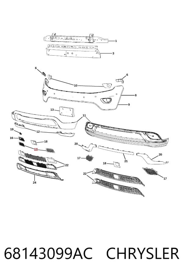 Решетка бампера переднего левая 68143099AC Chrysler