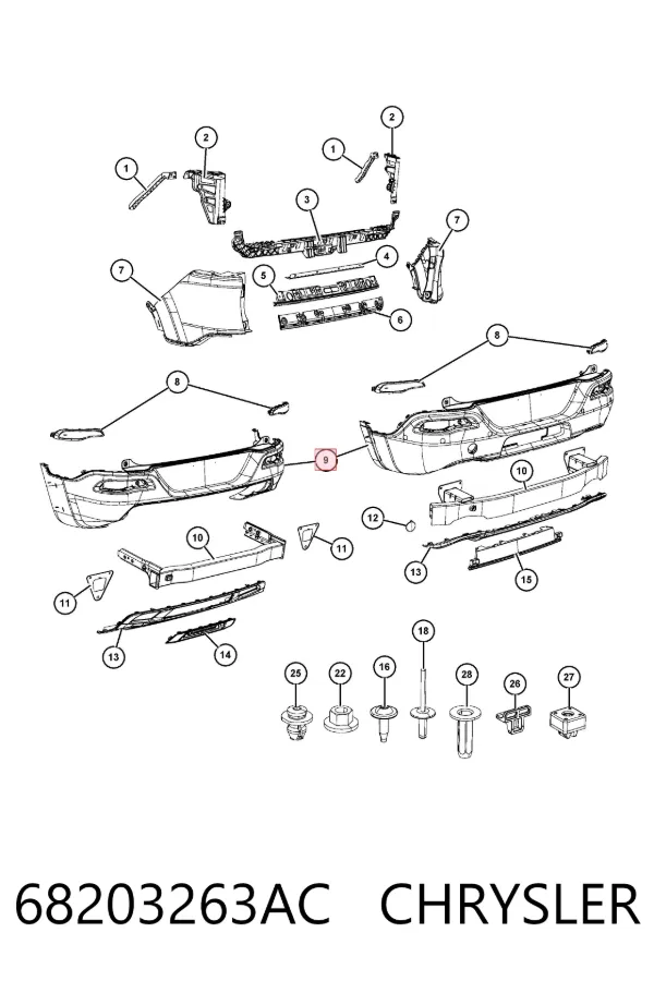Задний бампер 68203263AC Chrysler