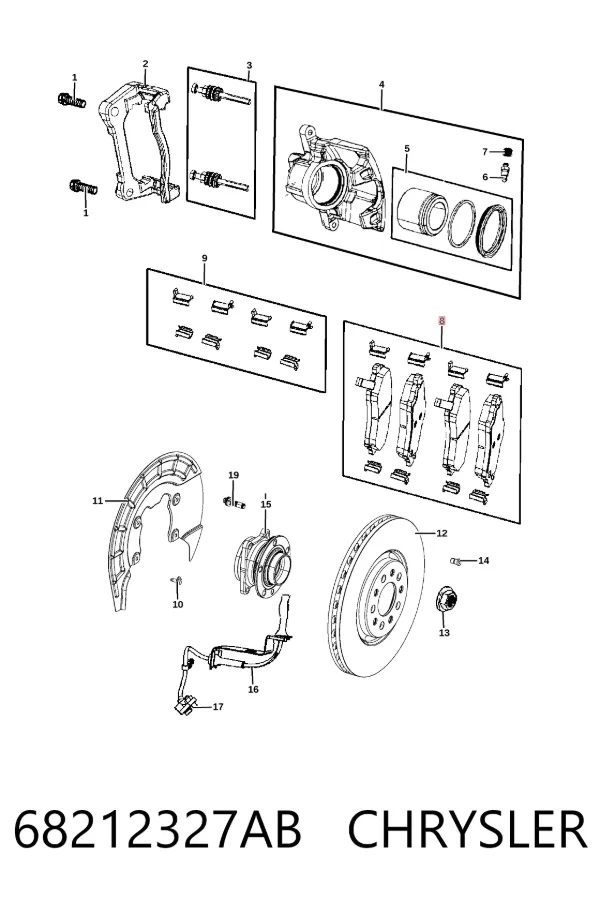 Передние тормозные колодки 68212327AB Chrysler