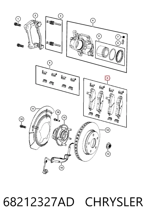 Передние тормозные колодки 68212327AD Chrysler