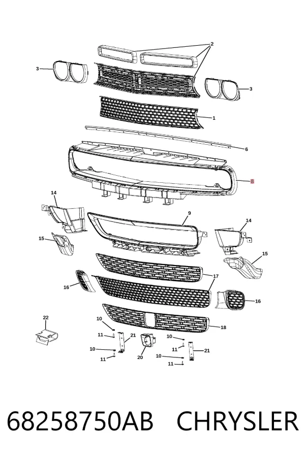Накладка (рамка) решетки радиатора 68258750AB Chrysler