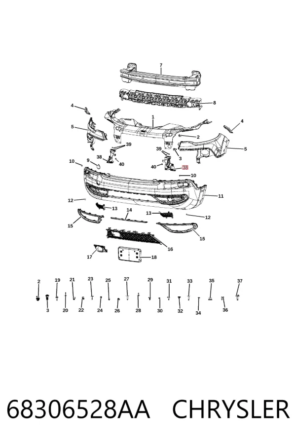 Кронштейн бампера переднего правый 68306528AA Chrysler