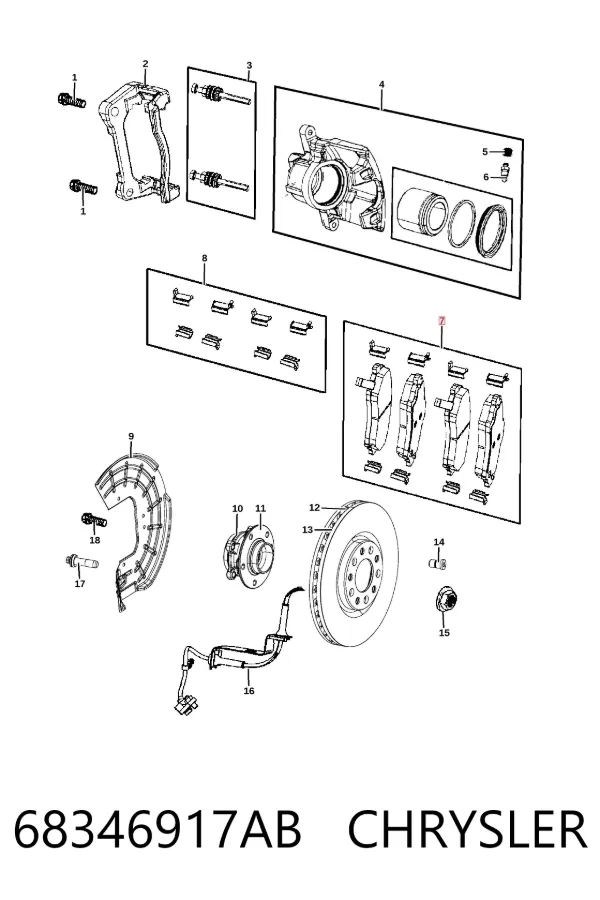 Передние тормозные колодки 68346917AB Chrysler