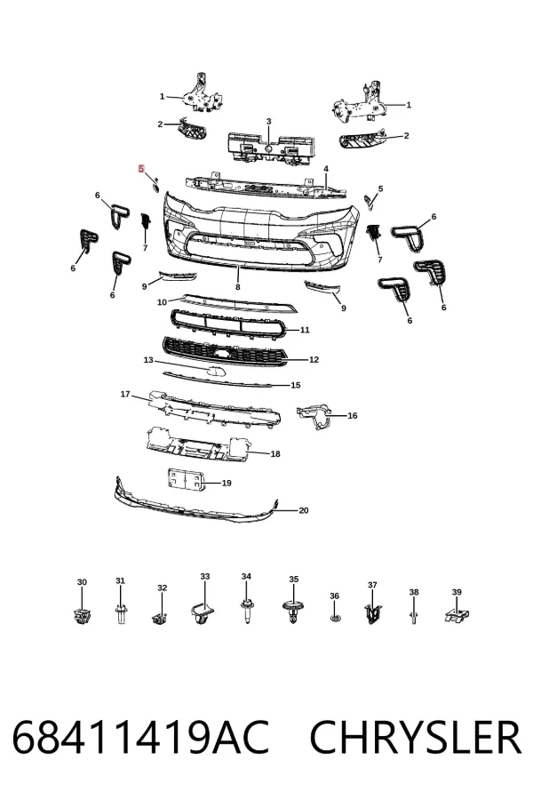 Кронштейн бампера переднего левый 68411419AC Chrysler