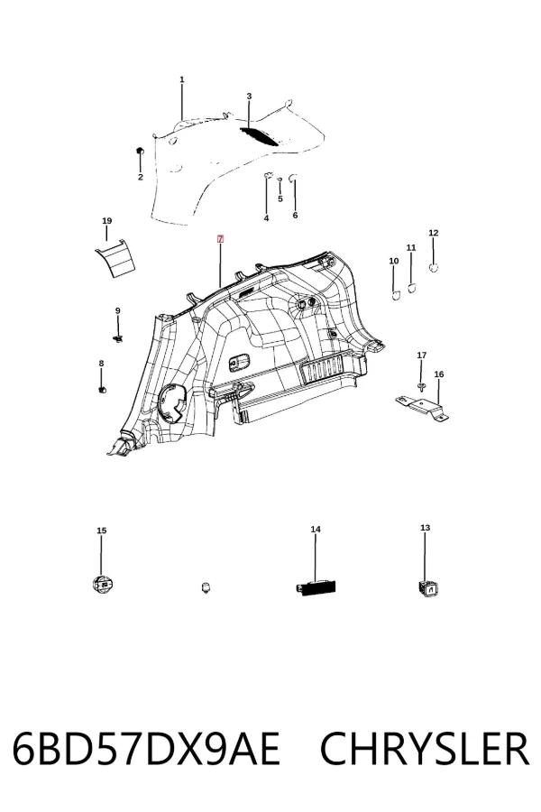 Облицовка багажного отсека левая 6BD57DX9AE Chrysler