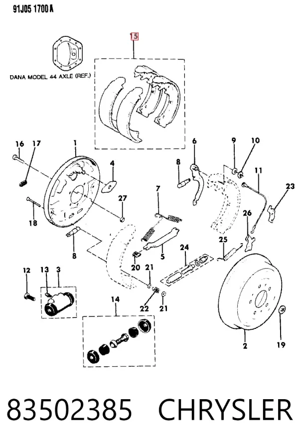 Задние барабанные колодки 83502385 Chrysler