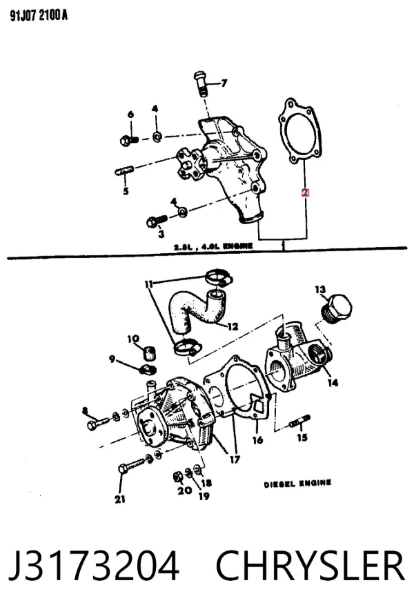 Прокладка водяной помпы J3173204 Chrysler