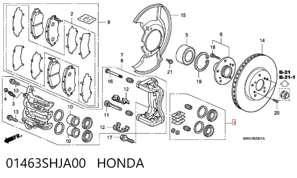 Ремкомплект переднего суппорта 01463SHJA00 Honda