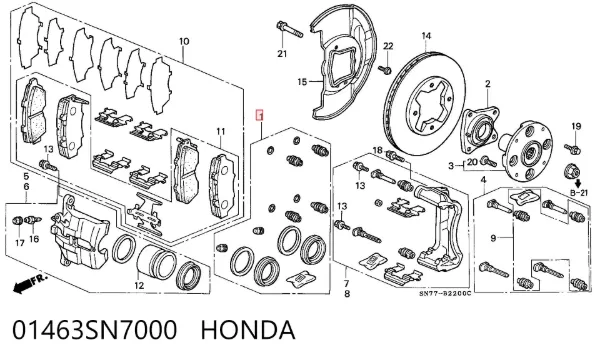Ремкомплект переднего суппорта 01463SN7000 Honda