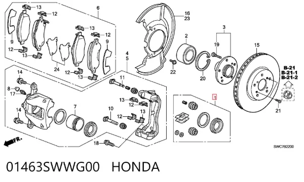 Ремкомплект переднего суппорта 01463SWWG00 Honda