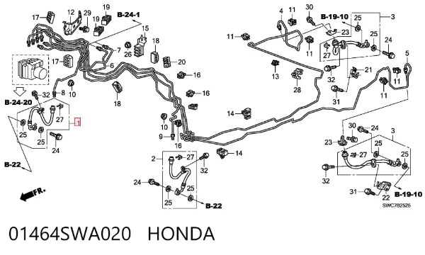 Шланг тормозной передний правый 01464SWA020 Honda