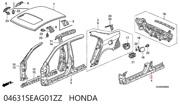 Порог внешний правый 04631SEAG01ZZ Honda