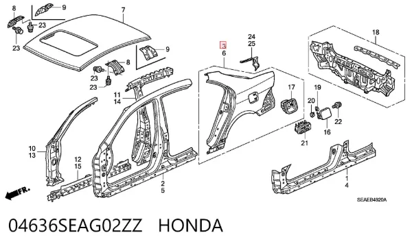 Крыло заднее правое 04636SEAG02ZZ Honda