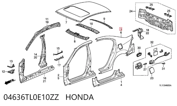 Крыло заднее правое 04636TL0E10ZZ Honda
