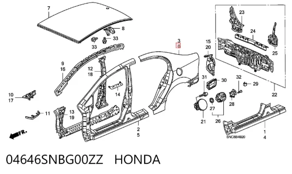 Крыло заднее левое 04646SNBG00ZZ Honda