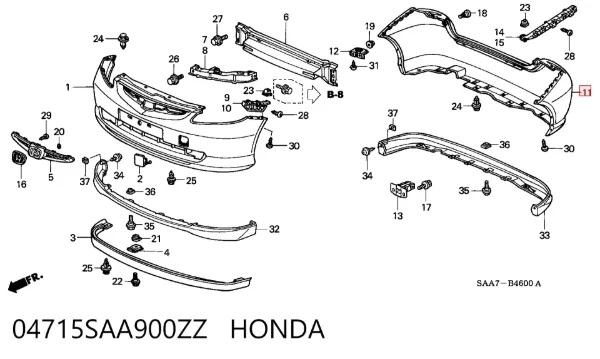 Задний бампер 04715SAA900ZZ Honda