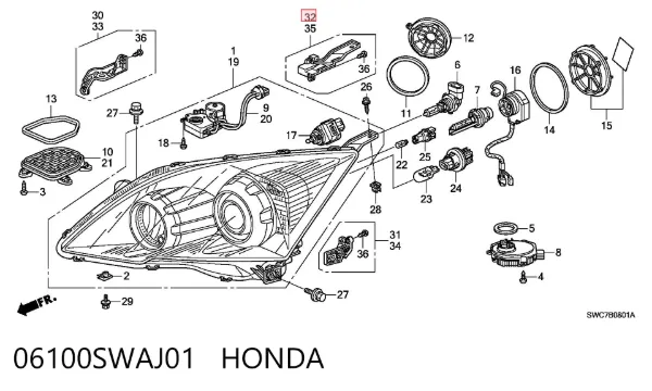 Кронштейн (адаптер) крепления фары передней правой 06100SWAJ01 Honda
