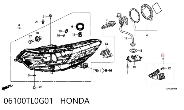Кронштейн (адаптер) крепления фары передней правой 06100TL0G01 Honda