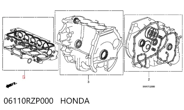 Верхний комплект прокладок двигателя 06110RZP000 Honda