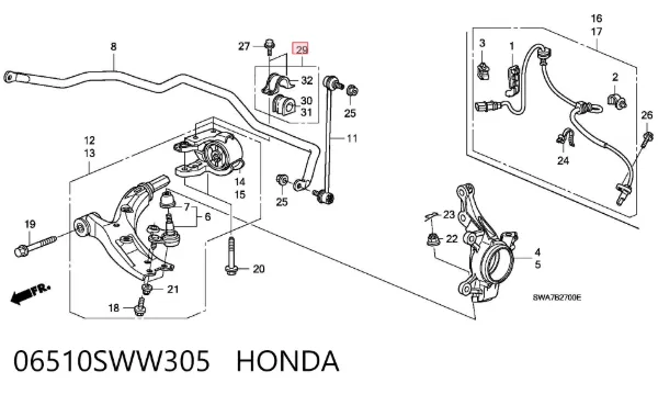 Втулка стабилизатора переднего левая 06510SWW305 Honda