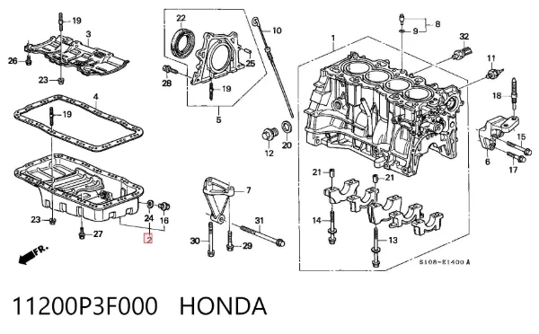 Поддон двигателя 11200P3F000 Honda