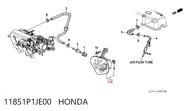 Клапан вентиляции картерных газов 11851P1JE00 Honda