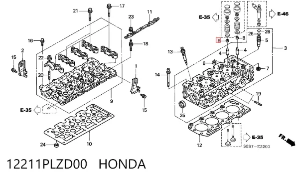 Верхний комплект прокладок двигателя 12211PLZD00 Honda