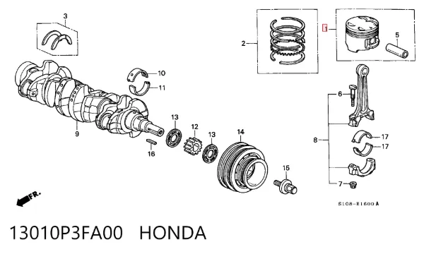 Поршень на 1 цилиндр 13010P3FA00 Honda