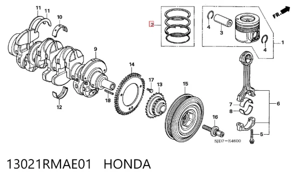 Кольца поршневые на 1 цилиндр, 1-й ремонт (+0,25) 13021RMAE01 Honda