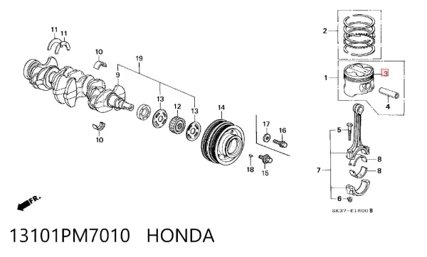 Поршень с пальцем без колец, STD 13101PM7010 Honda