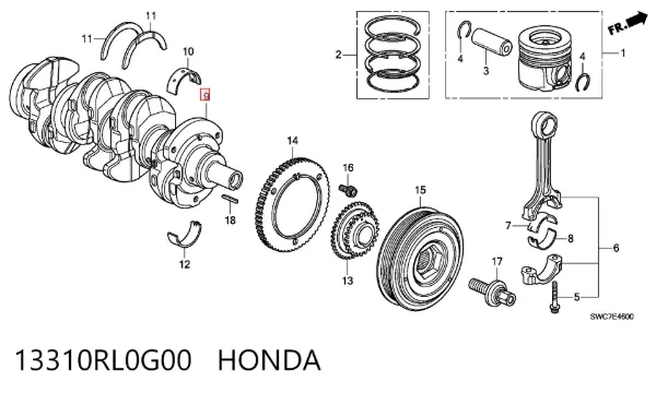 Коленвал 13310RL0G00 Honda