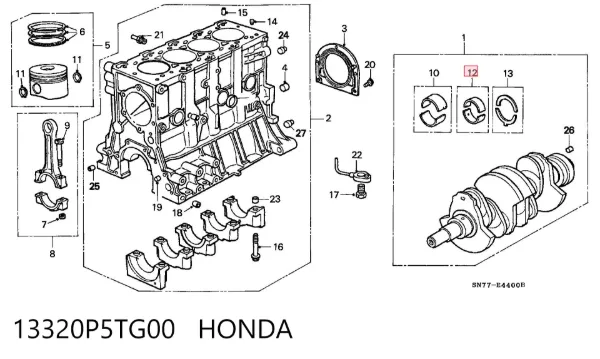 Вкладыши коленвала коренные, комплект, стандарт (STD) 13320P5TG00 Honda