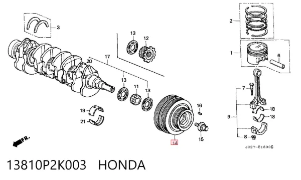 Шкив коленвала 13810P2K003 Honda