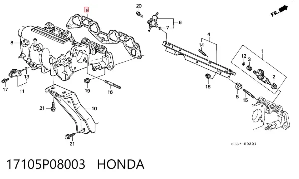 Прокладка впускного коллектора верхняя 17105P08003 Honda