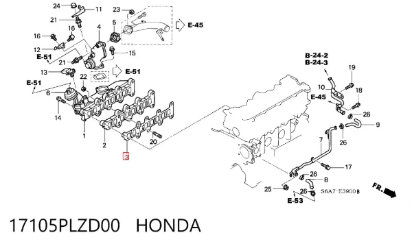 Прокладка впускного коллектора 17105PLZD00 Honda