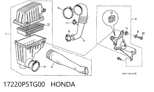 Воздушный фильтр 17220P5TG00 Honda