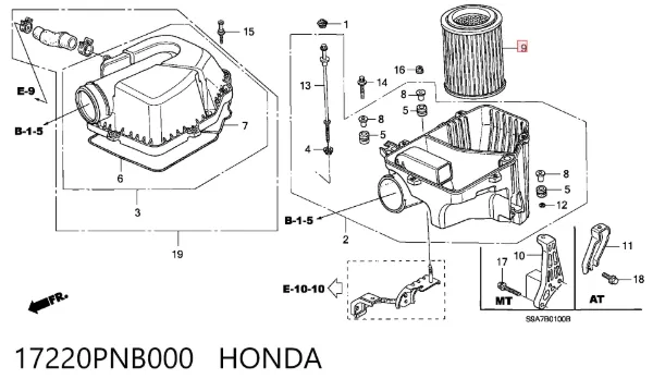 Воздушный фильтр 17220PNB000 Honda