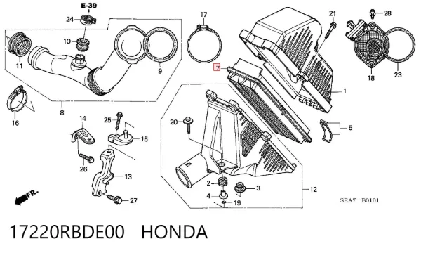 Воздушный фильтр 17220RBDE00 Honda