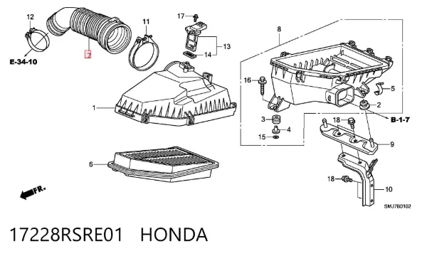 Впускной патрубок воздушного фильтра 17228RSRE01 Honda