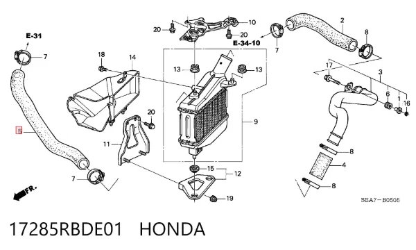 Патрубок интеркулера 17285RBDE01 Honda