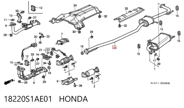 Центральная часть глушителя 18220S1AE01 Honda
